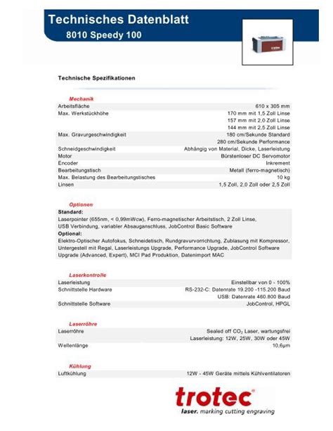 Technisches Datenblatt Trotec T650 neu 